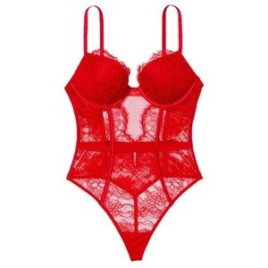 Victoria’s Secret sexy bombshell push up add 2 cups lace bodysuit red